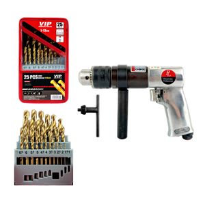 Kit Furadeira Pneumatica 1/2 Pol Com Jogo De Brocas 25 Peças