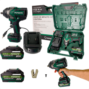 Chave de Impacto Elétrica 2 Baterias 20V Torque 112kg 1100Nm