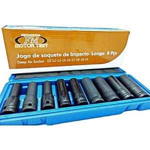 Jogo De Soquete De Impacto Longo Com 9 Peças 10 A 22 Mm